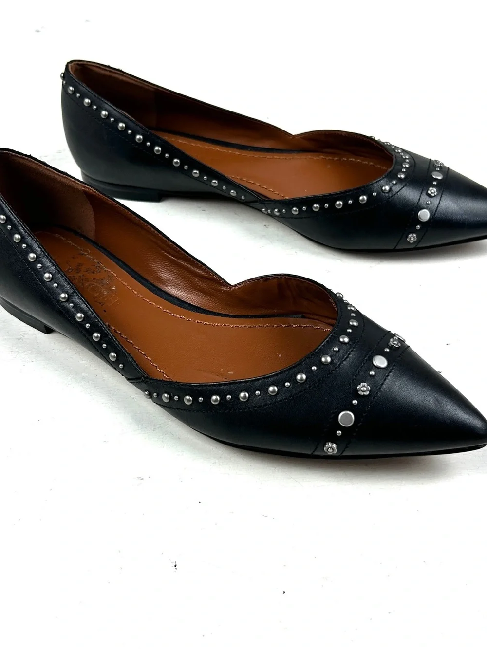 Coach Black Leather Studded Flats Women’s Size 5.5 Slip On Flat